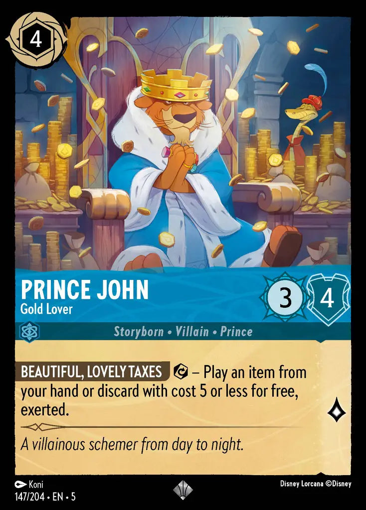 Prince John - Gold Lover - 147/204 - Super Rare - Shimmering Skies - Disney Lorcana