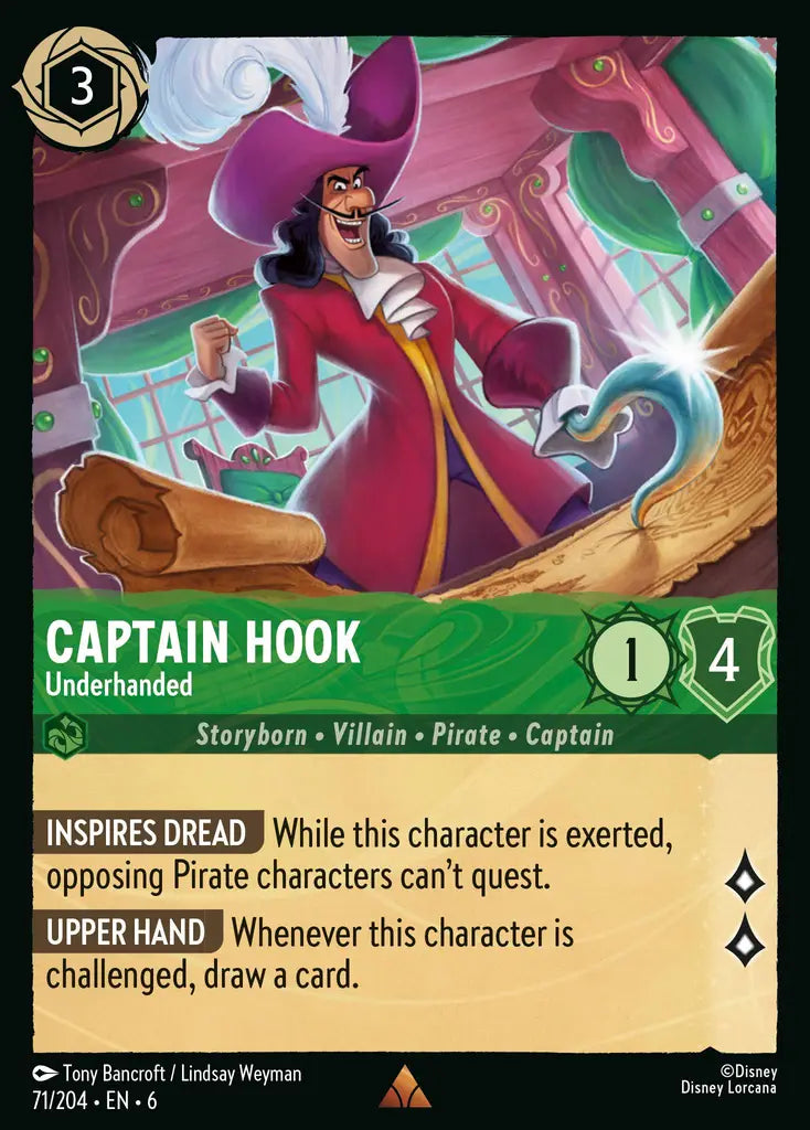 Captain Hook - Underhanded - 71/204 - Rare - Azurite Sea - Disney Lorcana