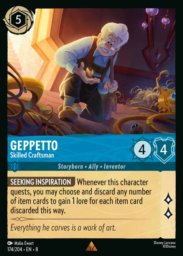 Geppetto - Skilled Craftsman - 174/204 - Rare - Reign of Jafar - Disney Lorcana