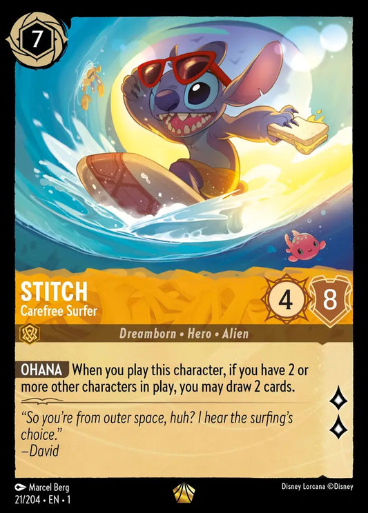 Stitch - Carefree Surfer - 21/204 - Legendary - The First Chapter - Disney Lorcana