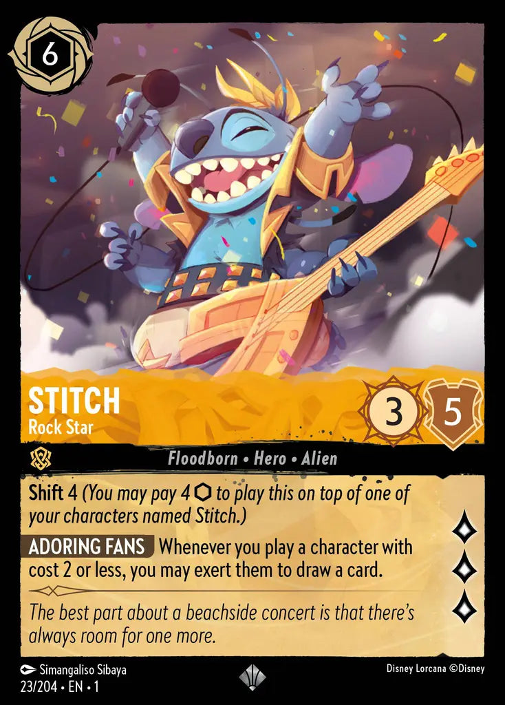 Stitch - Rock Star - 23/204 - Super Rare - The First Chapter - Disney Lorcana