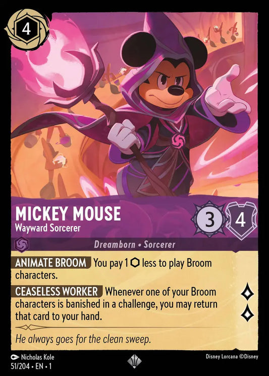Mickey Mouse - Wayward Sorcerer - 51/204 - Super Rare - The First Chapter - Disney Lorcana