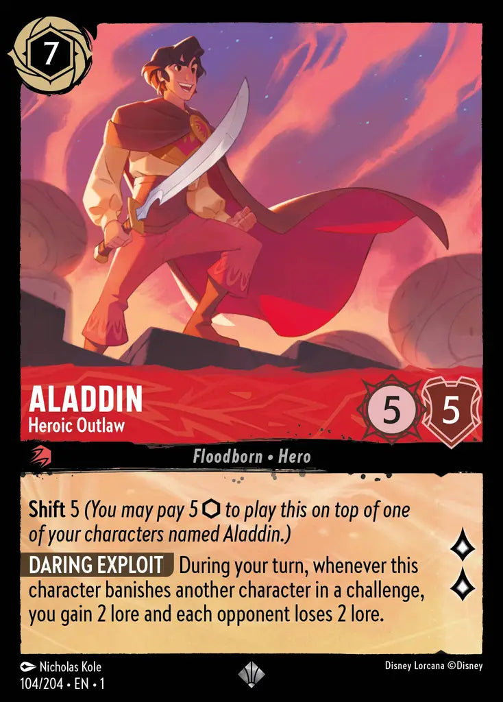 Aladdin - Heroic Outlaw - 104/204 - Super Rare - The First Chapter - Disney Lorcana