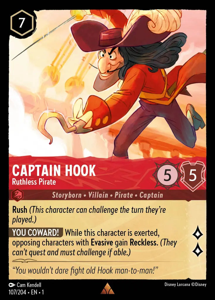 Captain Hook - Ruthless Pirate - 107/204 - Rare - The First Chapter - Disney Lorcana
