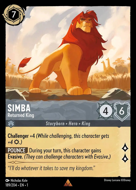 Simba - Returned King - 189/204 - Rare - The First Chapter - Disney Lorcana