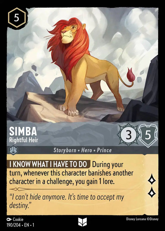 Simba - Rightful Heir - 190/204 - Uncommon - The First Chapter - Disney Lorcana