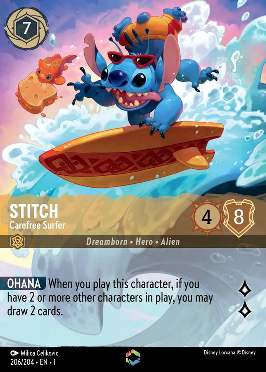 Stitch - Carefree Surfer - 206/204 - Enchanted - The First Chapter - Disney Lorcana