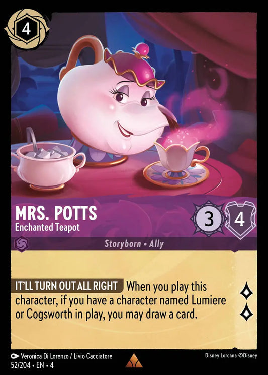 Mrs. Potts - Enchanted Teapot - 52/204 - Rare - Ursula’s Return - Disney Lorcana