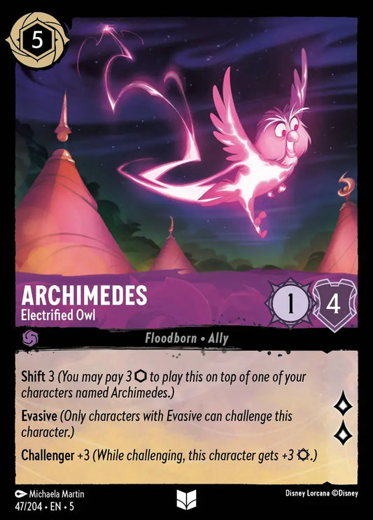 Archimedes - Electrified Owl - 47/204 - Uncommon - Shimmering Skies - Disney Lorcana