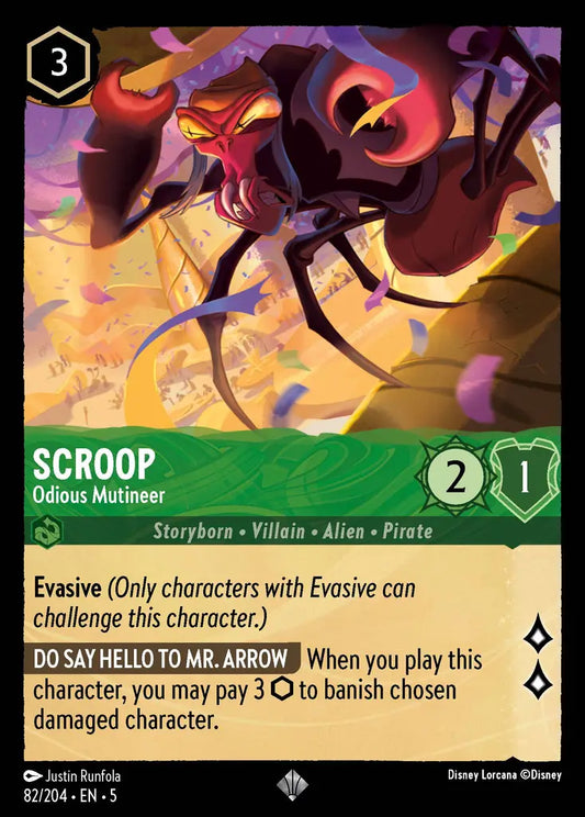 Scroop - Odious Mutineer - 82/204 - Super Rare - Shimmering Skies - Disney Lorcana