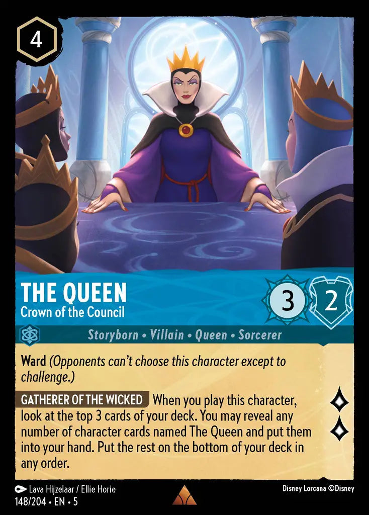 The Queen - Crown of the Council - 148/204 - Rare - Shimmering Skies - Disney Lorcana