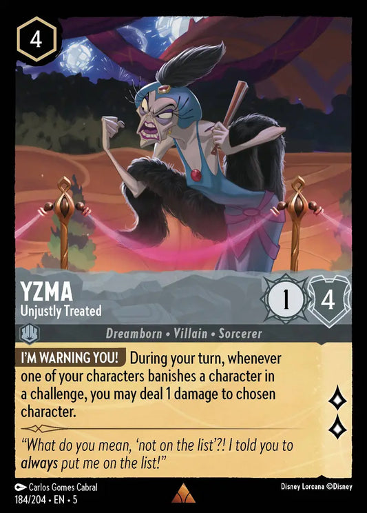 Yzma - Unjustly Treated - 184/204 - Rare - Shimmering Skies - Disney Lorcana