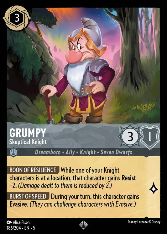 Grumpy - Sceptical Knight - 186/204 - Super Rare - Shimmering Skies - Disney Lorcana