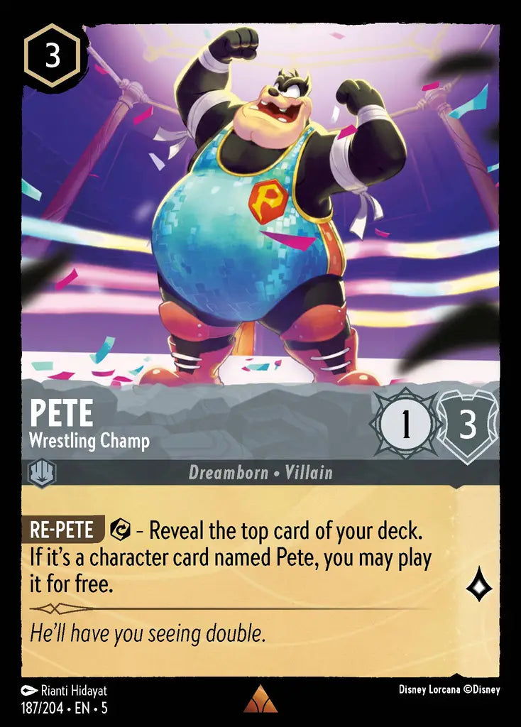 Pete - Wrestling Champ - 187/204 - Rare - Shimmering Skies - Disney Lorcana