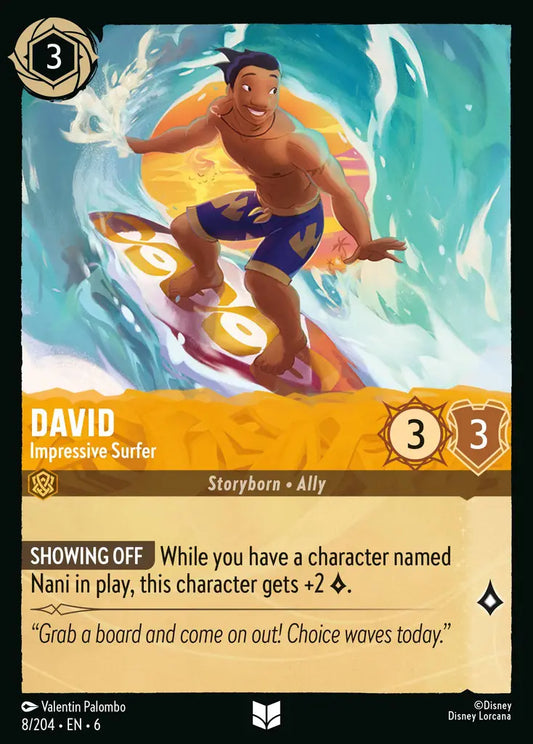 David - Impressive Surfer - 8/204 - Uncommon - Azurite Sea - Disney Lorcana
