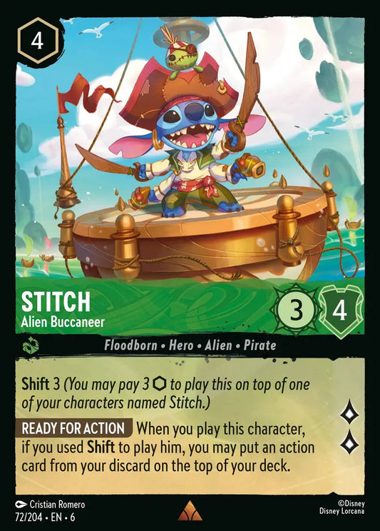 Stitch - Alien Buccaneer - 72/204 - Rare - Azurite Sea - Disney Lorcana