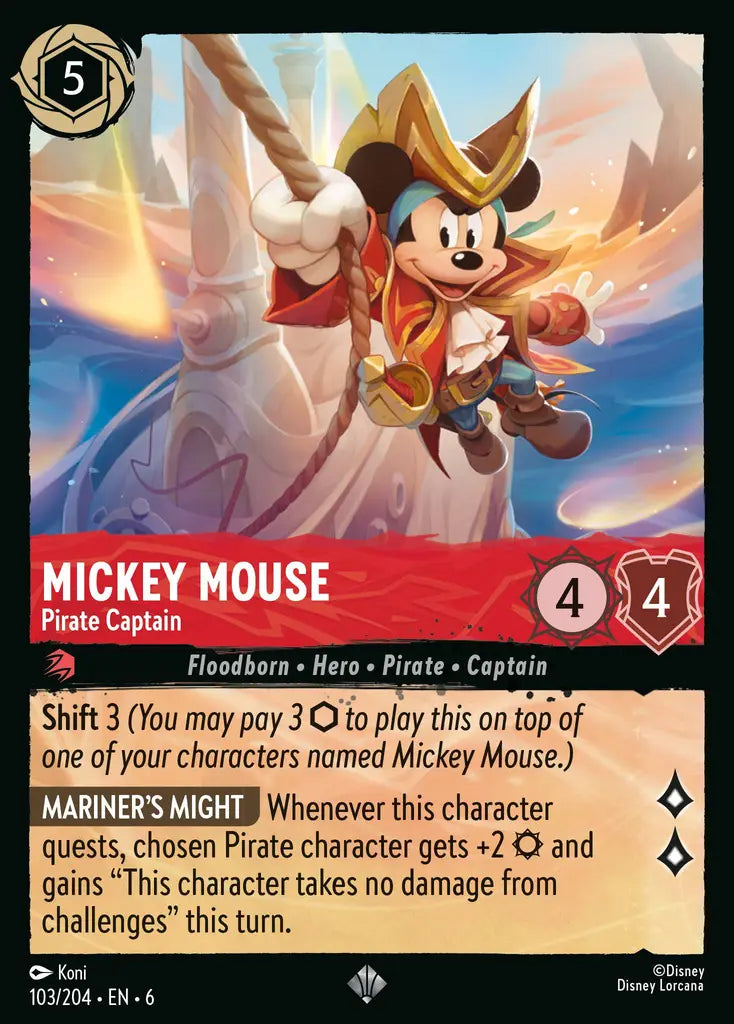 Mickey Mouse - Pirate Captain - 103/204 - Super Rare - Azurite Sea - Disney Lorcana