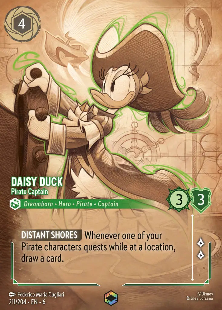 Daisy Duck - Pirate Captain - 211/204 - Enchanted - Azurite Sea - Disney Lorcana