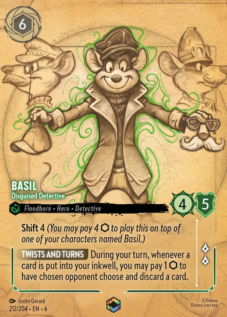 Basil - Disguised Detective - 212/204 - Enchanted - Azurite Sea - Disney Lorcana