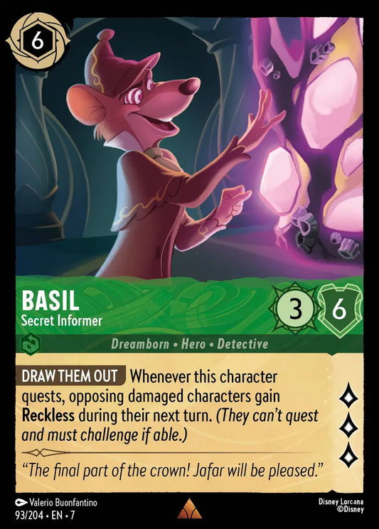 Basil - Secret Informer - 93/204 - Rare - Archazia’s Island - Disney Lorcana