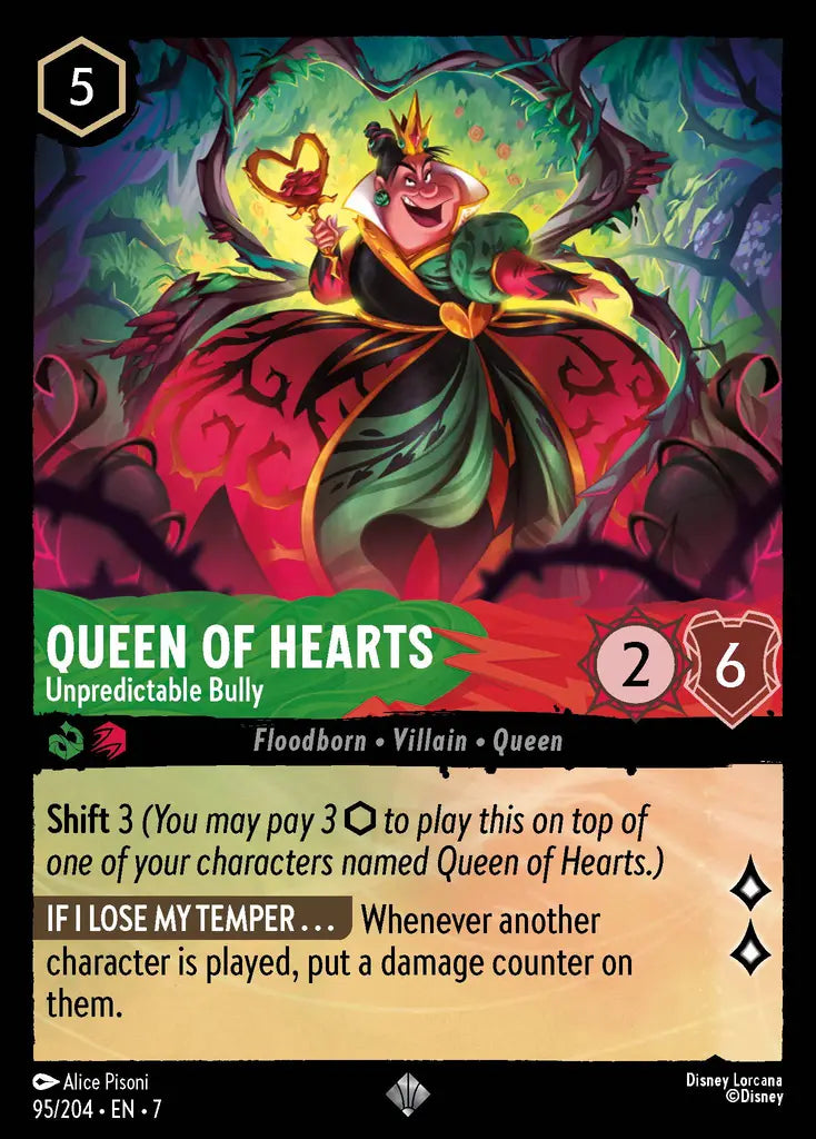 Queen of Hearts - Unpredictable Bully - 95/204 - Super Rare - Archazia’s Island - Disney Lorcana