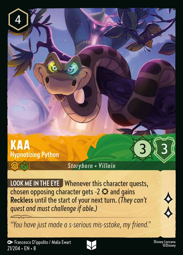 Kaa - Hypnotizing Python - 21/204 - Uncommon - Reign of Jafar - Disney Lorcana