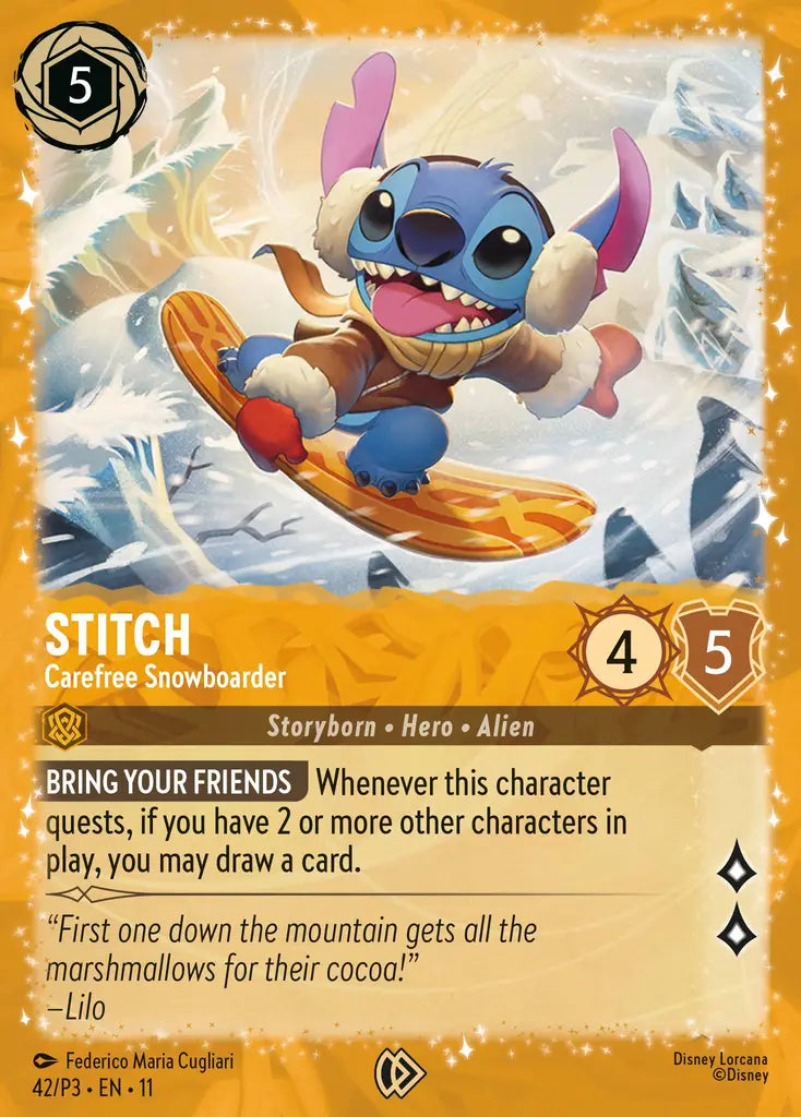 Stitch - Carefree Snowboarder - 42/P3 EN11 - Promo - Disney Lorcana